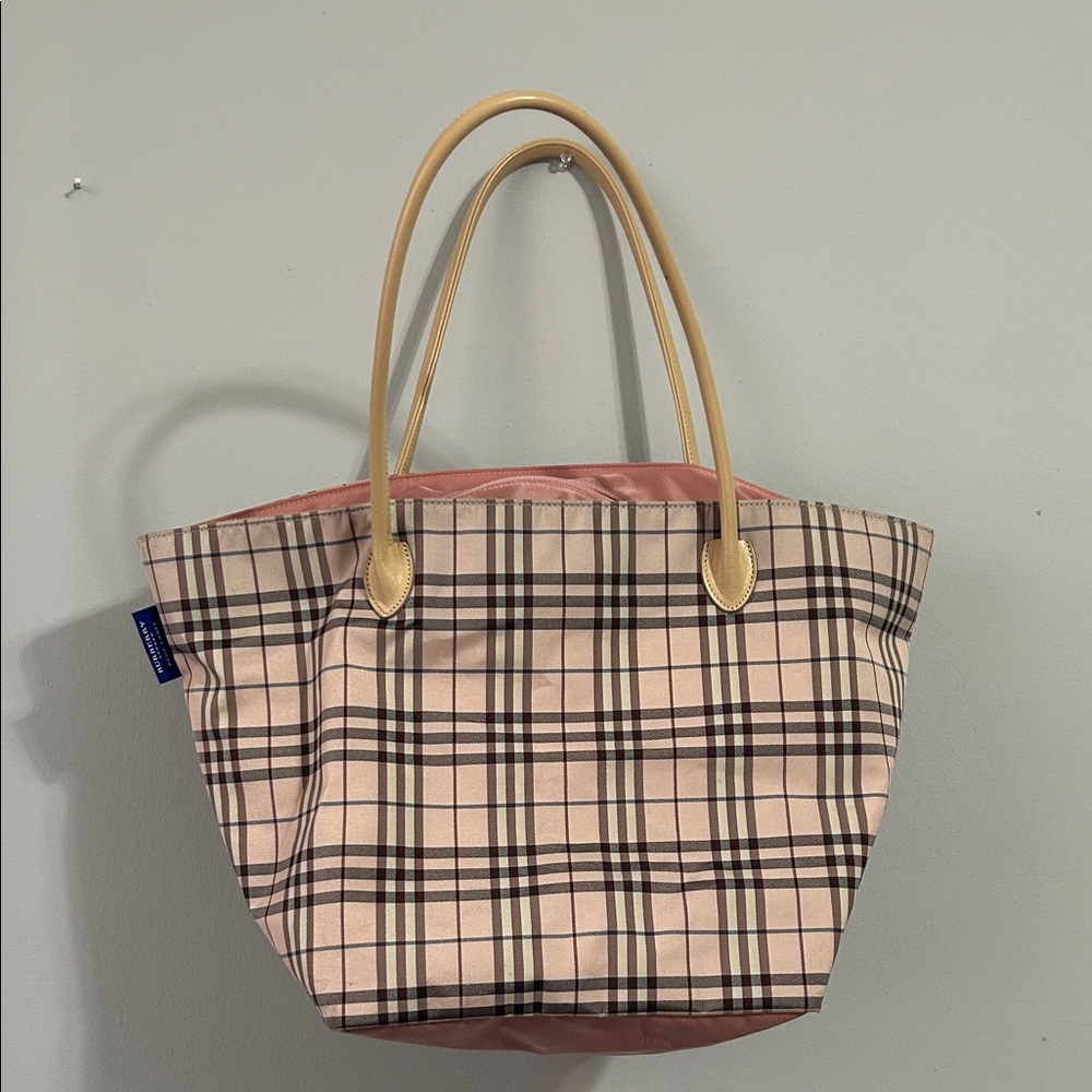 Burberry Pink and Beige Plaid Tote